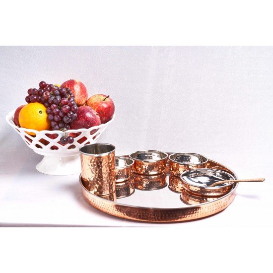 Copper Steel Thali Set 7pcs 13" Hammered