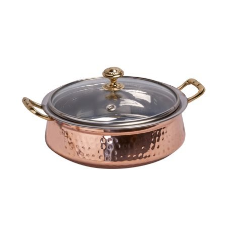 Mr.COPPER Copper/Steel Maharaja Handi With Glass Lid With Brass Handle