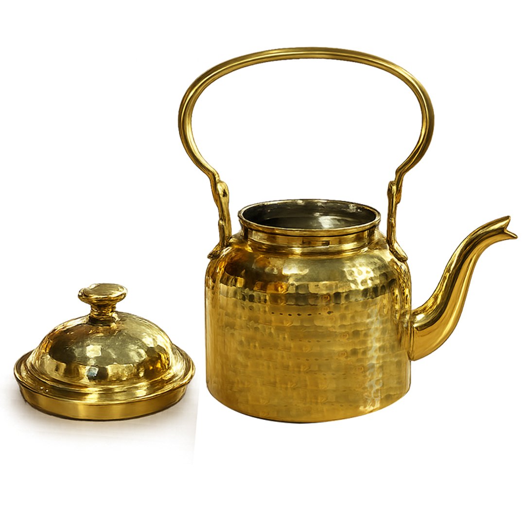 Brass Tea Kettle Hammered with Tin Linning - Image 2