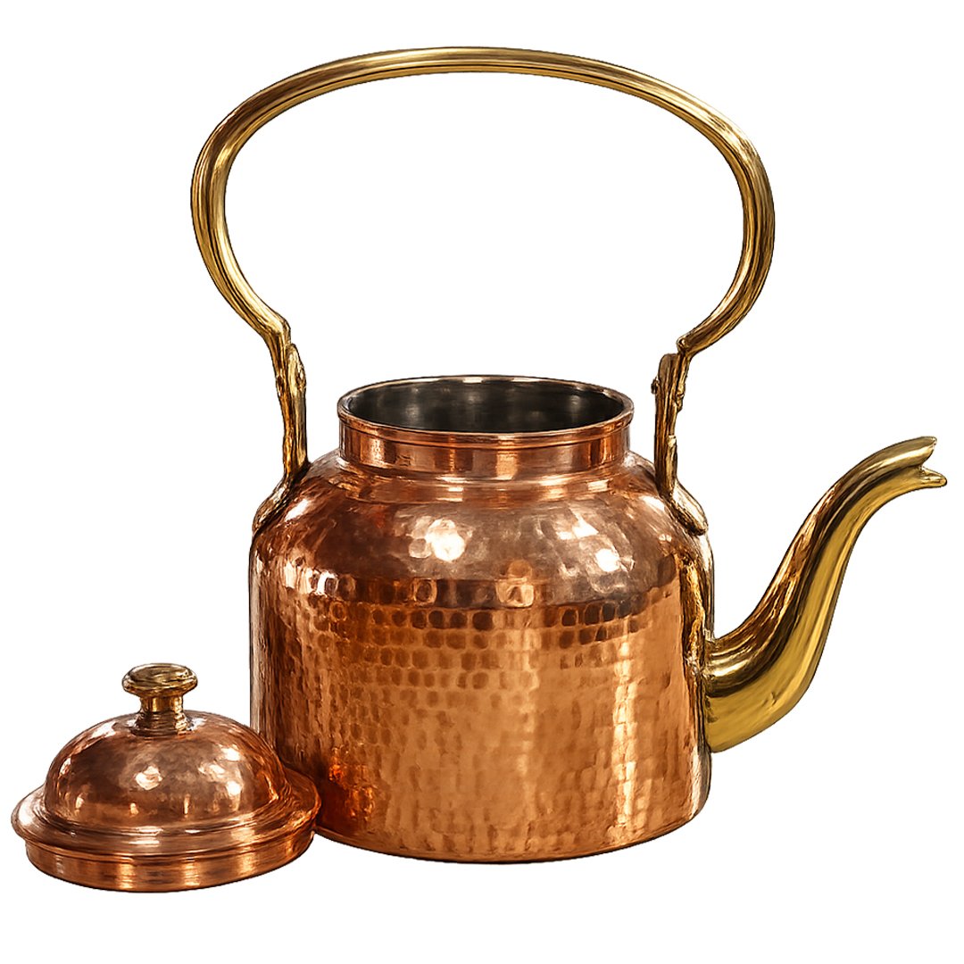 Copper Tea Kettle Hammered with Tin Linning - Image 2