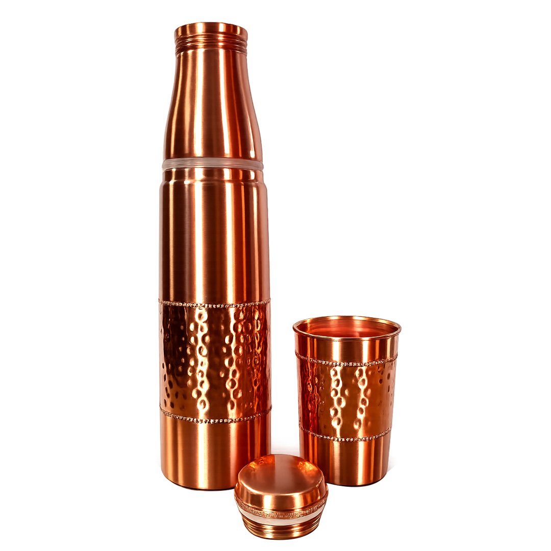 Copper Bottle Tiny 1000ml Matt with Glass - Image 2