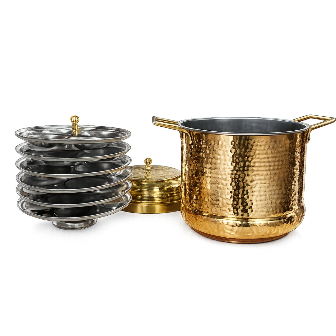 Brass idlli Cooker Hammered with Tin Lining - Image 3