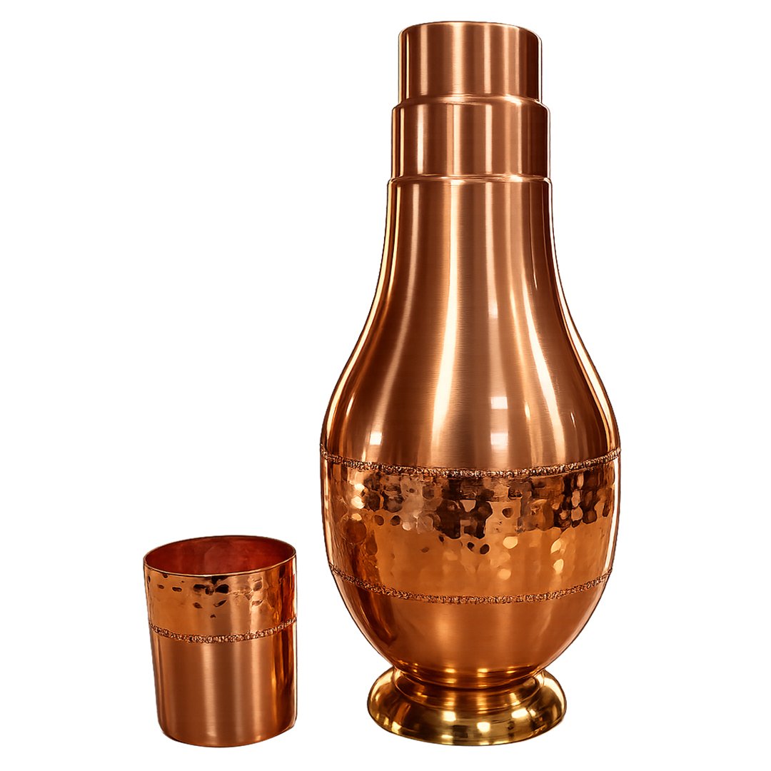 Copper Surahi with Lid and Inbuilt Glass - Image 2
