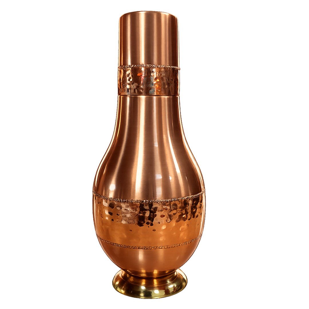 Copper Surahi with Lid and Inbuilt Glass
