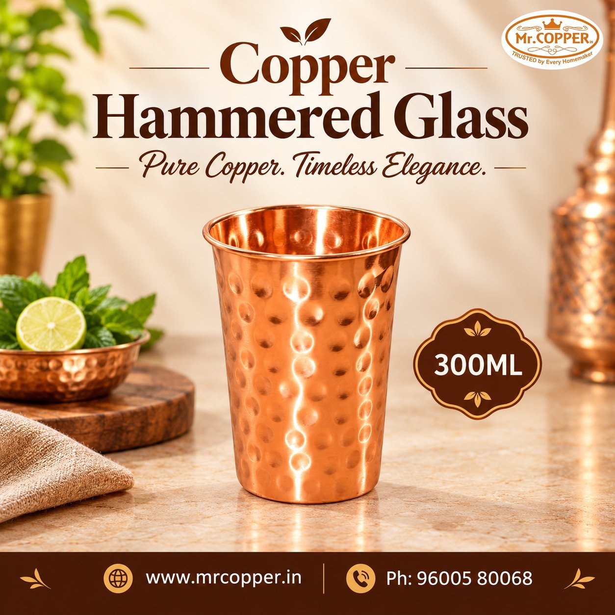 Copper Glass Hammered